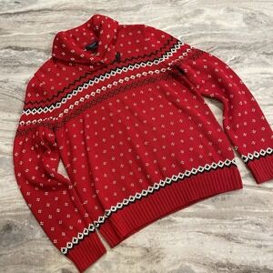 Chaps Mens Red Fair Isle Christmas Sweater Large Holiday Nordic Cozy Family Prep